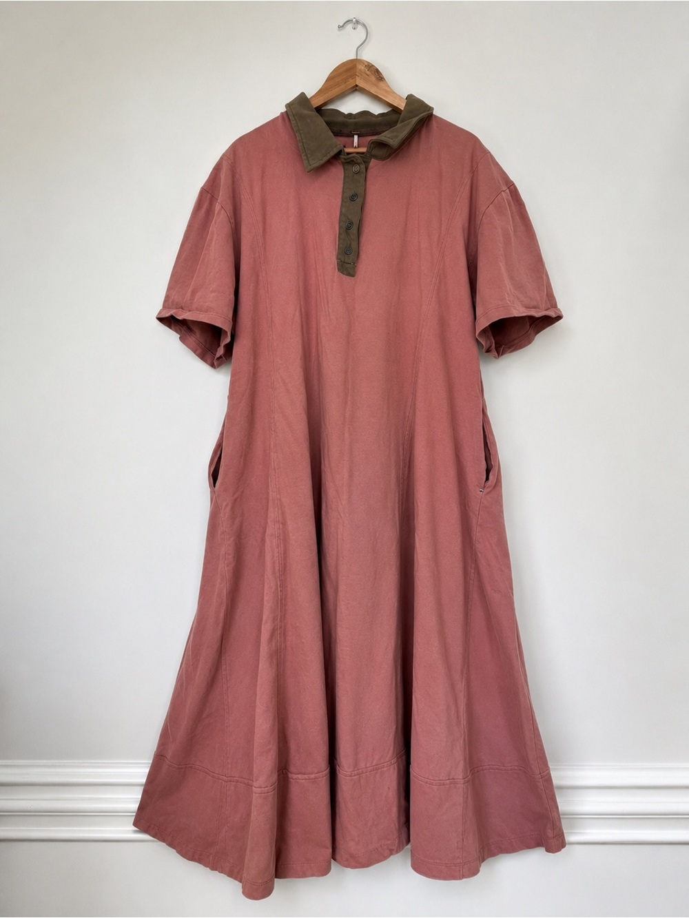 Free People Rosewood Midi Polo Dress with Olive Collar
